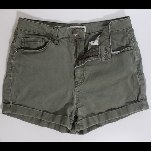 High-Waisted Olive Green Denim Shorts - Picture 2 of 5